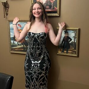 Elegant Black and Silver Strapless Dress